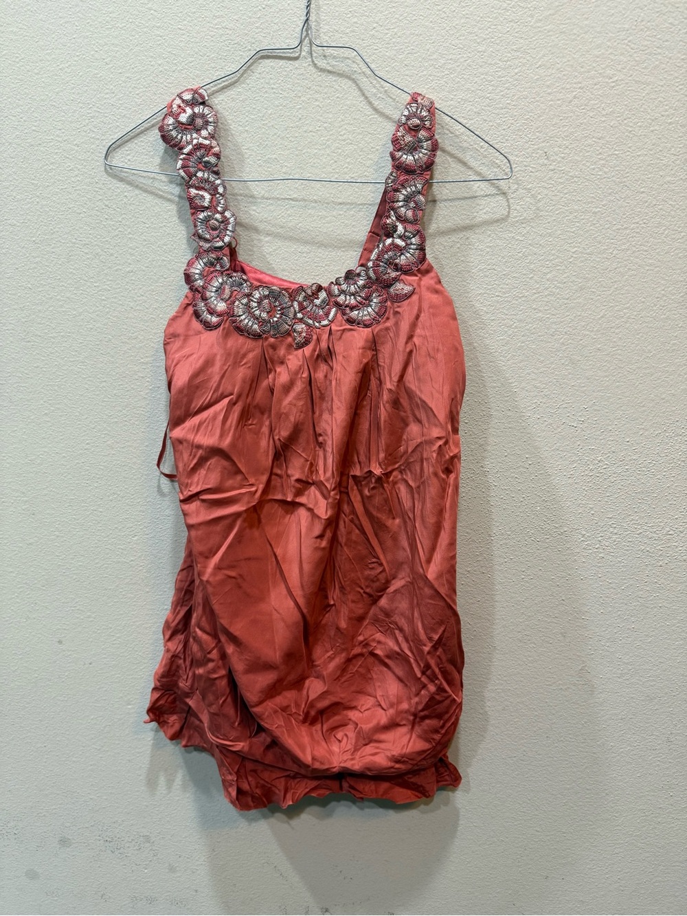 BCBGMaxAzria Coral Embroidered Floral Silk Mini Dress